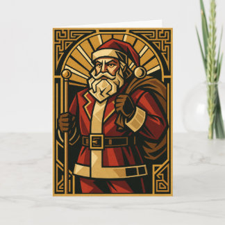 Vintage Art Deco Tomte Röd & Guld Julkort Helgkort