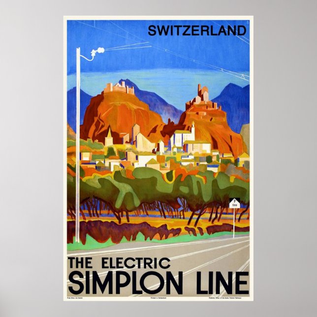 Vintage Art Deco Travel Poster Swiss Sion Valais (Framsidan)