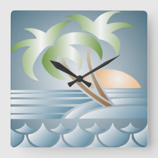 Vintage Art Deco Tropical Beach Wall Clock Fyrkantig Klocka