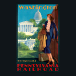 Vintage Art Deco Washington Travel Poster<br><div class="desc">This is a digitally enhanced print of a vintage Art Deco Washington,  Pennsylvania Railroad travel tourism poster by Edward M. Eggleston. It features a young woman exiting a train.</div>