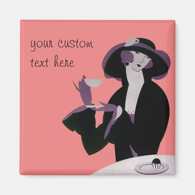 Vintage Art Deco Woman, eftermiddagseftermiddag Te Magnet (Framsidan)