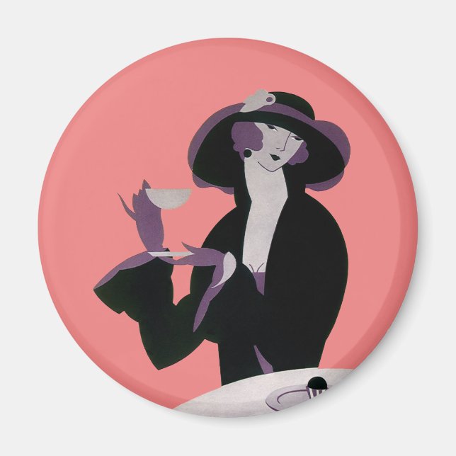 Vintage Art Deco Woman, eftermiddagseftermiddag Te Magnet (Framsidan)