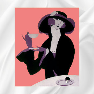 Vintage Art Deco Woman, eftermiddagseftermiddag Te Poster