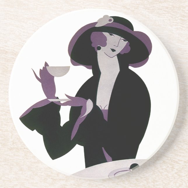 Vintage Art Deco Woman, eftermiddagseftermiddag Te Underlägg (Framsidan)