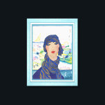 Vintage Art Deco Woman Idrottsman Canvastryck<br><div class="desc">Snygg charm och snyggt från Jazz-åldern klädd i hatt- och vintage-liknande kläder från 20- eller 30-talet. I bakgrunden kan man se de många olika prestationerna hos denna begåvade kvinna - simning, dykning, fiske, tennis, segling, bilkörning i tävling, klättring i bergen och vandring samt golf. Art Deco Sporterar nostalgi för kvinnor...</div>