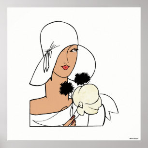 Vintage Art Deco Woman med blommor med höft C Poster