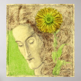 Vintage Art Deco Woman med Chrysanthemum Poster