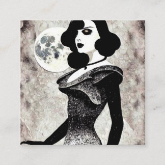 Vintage Art Deco Woman med svart hår Fyrkantigt Visitkort