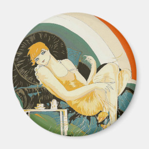 Vintage Art Deco Woman Reclining on Couch, Chompre Magnet
