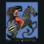 Vintage Art Deco Woman Riding On A Zebra Poster<br><div class="desc">This is a digitally enhanced print of a vintage Art Deco style painting of a woman riding on a zebra jumping over a snake. You can customize the background color.</div>