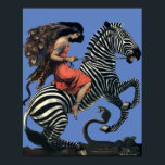 Vintage Art Deco Woman Riding On A Zebra Poster<br><div class="desc">This is a digitally enhanced print of a vintage Art Deco style painting of a woman riding on a zebra jumping over a snake. You can customize the background color.</div>