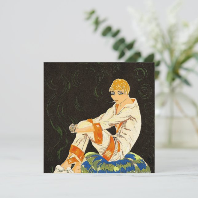 Vintage Art Deco Woman, Smoking by S. Chompres (Stående Fram)