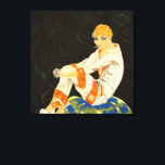 Vintage Art Deco Woman, Smoking by S. Chompres Canvastryck<br><div class="desc">Vintage illustrerar bilden av konst deco dagligt liv med en elegant dam sitta och avslappning när man röker en cigarett. Hon klämmer in pyjamas och fuzzy tofflor. Art Deco av S. Chompre. "Femmes Modernes, 1926" av S. Chompré är en serie illustrationer med contemporary kvinnor från 1920-talet av Samuel Chompré. Rubriken...</div>