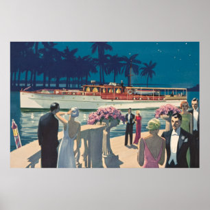 Vintage Art Deco Yacht Boat Cocktail Mode Poster