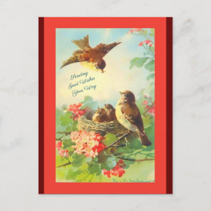 Vintage Art Fåglar och blommor, Hej, Bra Önskemål Vykort