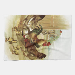Vintage Art Farm Chickens Kökshandduk