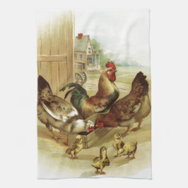 Vintage Art Farm Chickens Kökshandduk