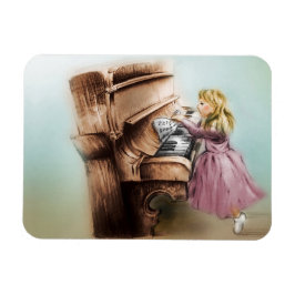 Vintage art för barn, Photo Magnet - Piano Girl