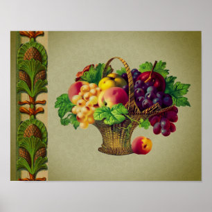 Vintage Art Fruit Basket Pineapple Gräns Poster