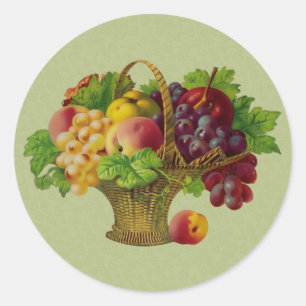 Vintage Art Fruit Basket Runt Klistermärke