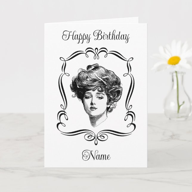 Vintage Art Gibson Girl Personlig Birthday Kort (Liten växt)