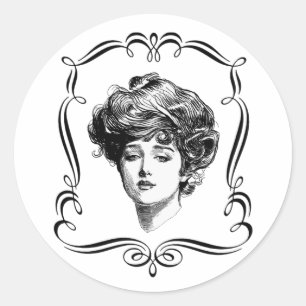 Vintage Art Gibson Girl Runt Klistermärke