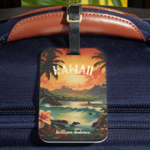 Vintage Art Hawaii Beach Hawaiian Girl Bagagebricka