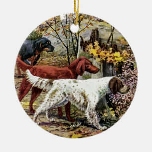 Vintage Art Hundälskares-inställningar Julgransprydnad Keramik