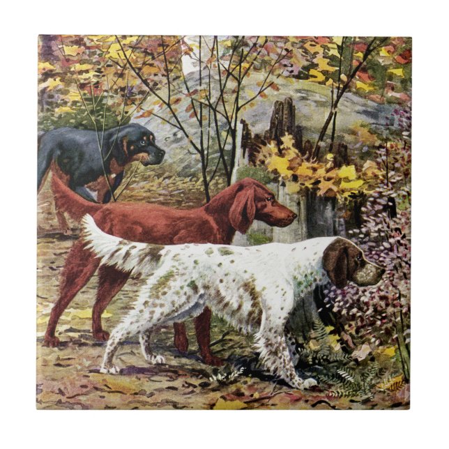 Vintage Art Hundälskares-inställningar Kakelplatta (Framsidan)
