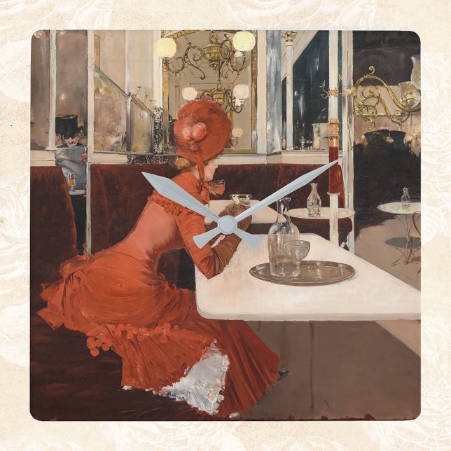 Vintage Art - i Cafe - Fernand Lungren Fyrkantig Klocka (Skapare uppladdad)