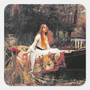 Vintage Art John W. Waterhouse Dam i Shalott Fyrkantigt Klistermärke