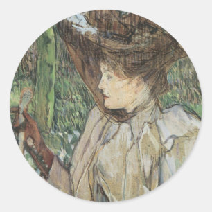 Vintage Art, Kvinna med handskar av Toulouse Lautr Runt Klistermärke