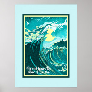 Vintage Art Måne över ett stormhav med citat Poster