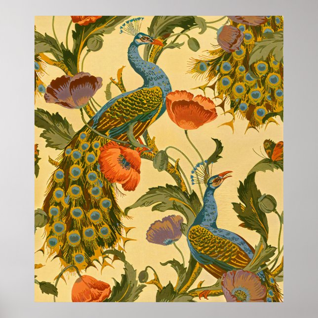 Vintage Art nouveau 1896 Peacock Mönster Poster (Framsidan)