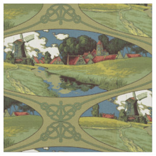 Vintage Art nouveau 1900 Nederländska Kvarn Mönste Tyg