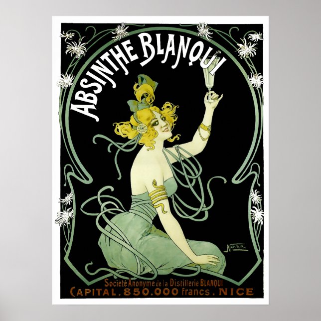 Vintage Art Nouveau Absinthe Blanqui av Nover Poster (Framsidan)