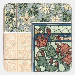 Vintage Art Nouveau, Akleja Aquilegia blommor Fyrkantigt Klistermärke