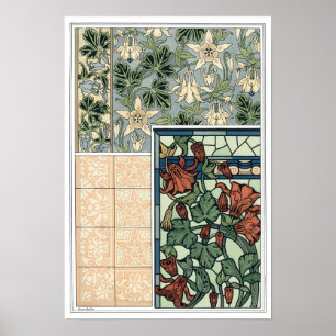 Vintage Art Nouveau, Akleja Aquilegia blommor Poster
