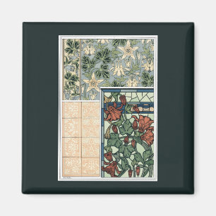 Vintage Art Nouveau, Akvileja Aquilegia blommor Magnet