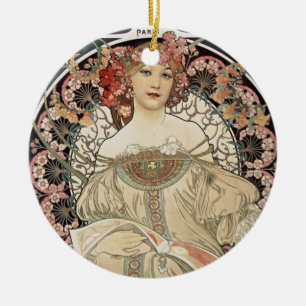 Vintage Art nouveau Alphonse Mucha Art Painting Julgransprydnad Keramik