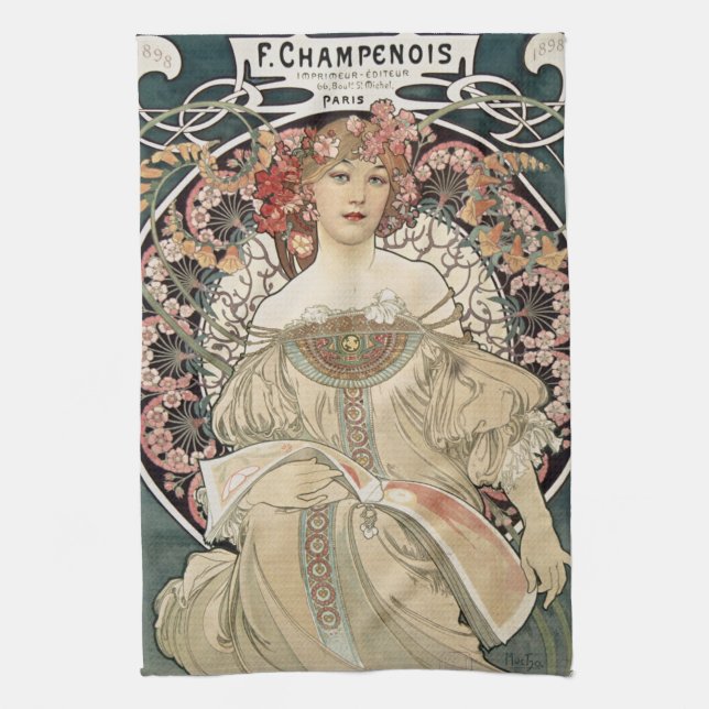 Vintage Art nouveau Alphonse Mucha Art Painting Kökshandduk (Vertikal)