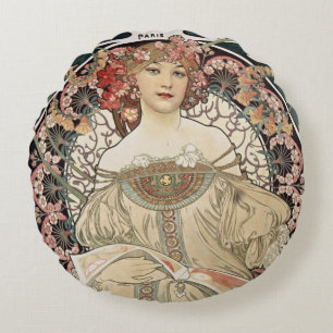 Vintage Art nouveau Alphonse Mucha Art Painting Rund Kudde