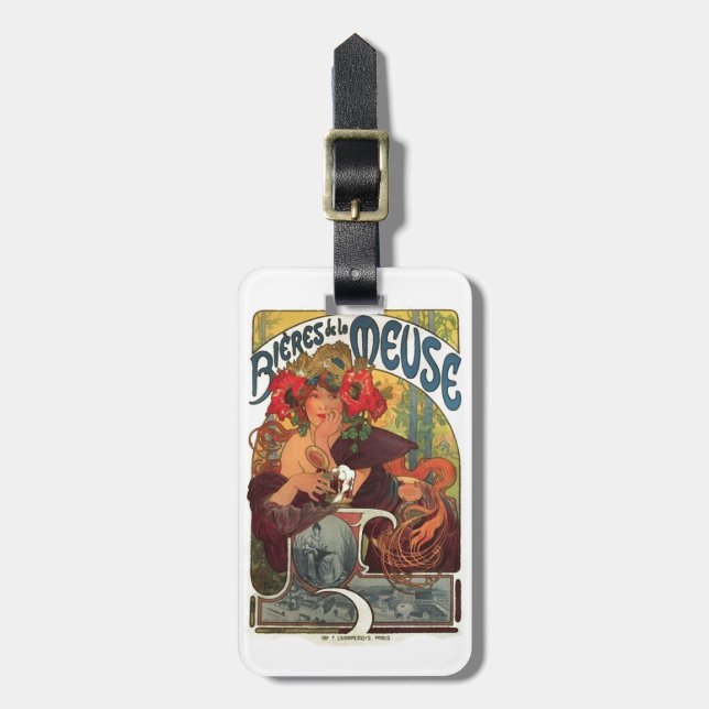 Vintage Art nouveau Alphonse Mucha Luggage Taggs Bagagebricka (Vertikal Framsida)