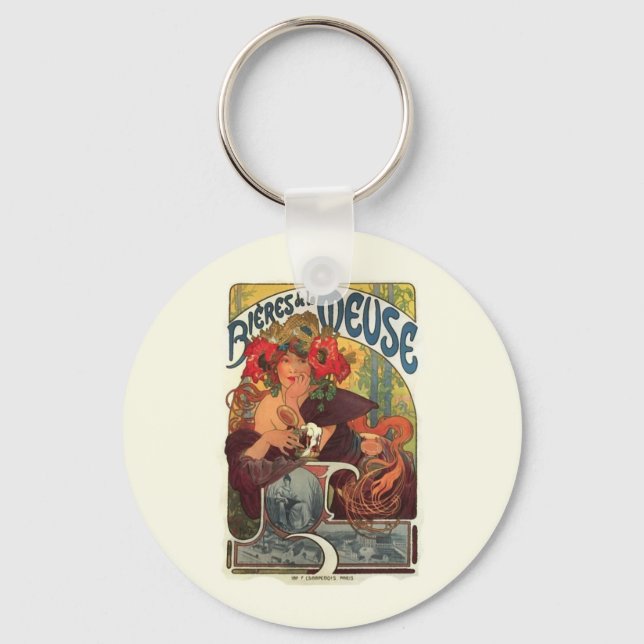 Vintage Art nouveau Alphonse Mucha Nyckelring (Framsida)