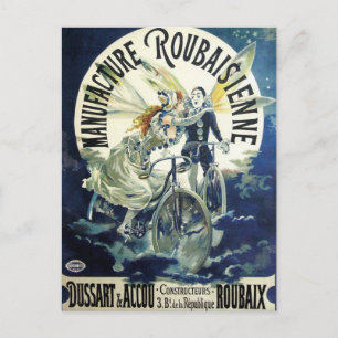 Vintage Art nouveau Älvor, Pierrot Bicycle Måne Vykort