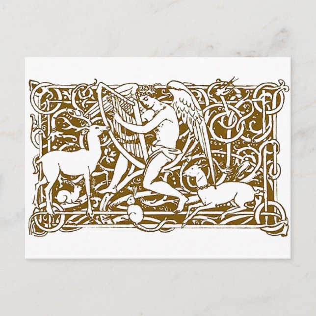 Vintage Art Nouveau-ängel & skogsdjur Vykort (Framsida)