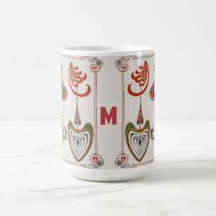 Vintage Art nouveau Art av Mucha, Monogram, Brev Magisk Mugg