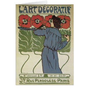 Vintage Art nouveau, artificist Painting Poppy Flo Hälsningskort