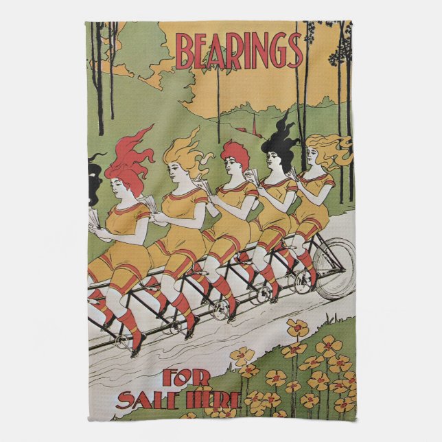 Vintage Art nouveau, Bearings Tandem Bicycle Kökshandduk (Vertikal)