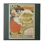 Vintage Art nouveau, Beer Pub Restaurant och Cafe Kakelplatta<br><div class="desc">Vintage illustration fransk Viktorian Art nouveau annonsering poster en utformning som innehåller en servitris som håller en fullt av utkastöl i frostiskt mugg med ett indrag av restaurangen. Kom till fots eller häst på Hippodrome des Art road nära Spa. Serva frukost och lunch, färsk mjölk, äkta Faro-öl från Bryssel och...</div>